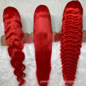 wholesale price Color Red Body Wave Brazilian Human Hair Wigs Pre Plucked 13x4 Lace Front Wig For Women Remy Lace Front Wigs